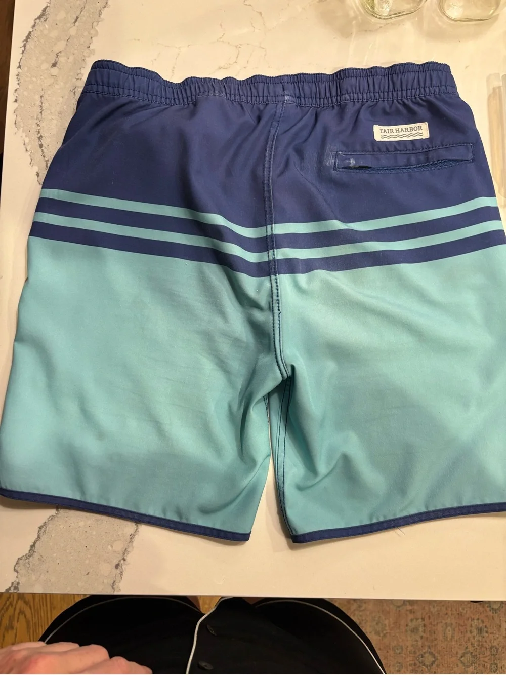 Fair Harbor Navy and Aqua Colorblock Kids Swim Trunks
